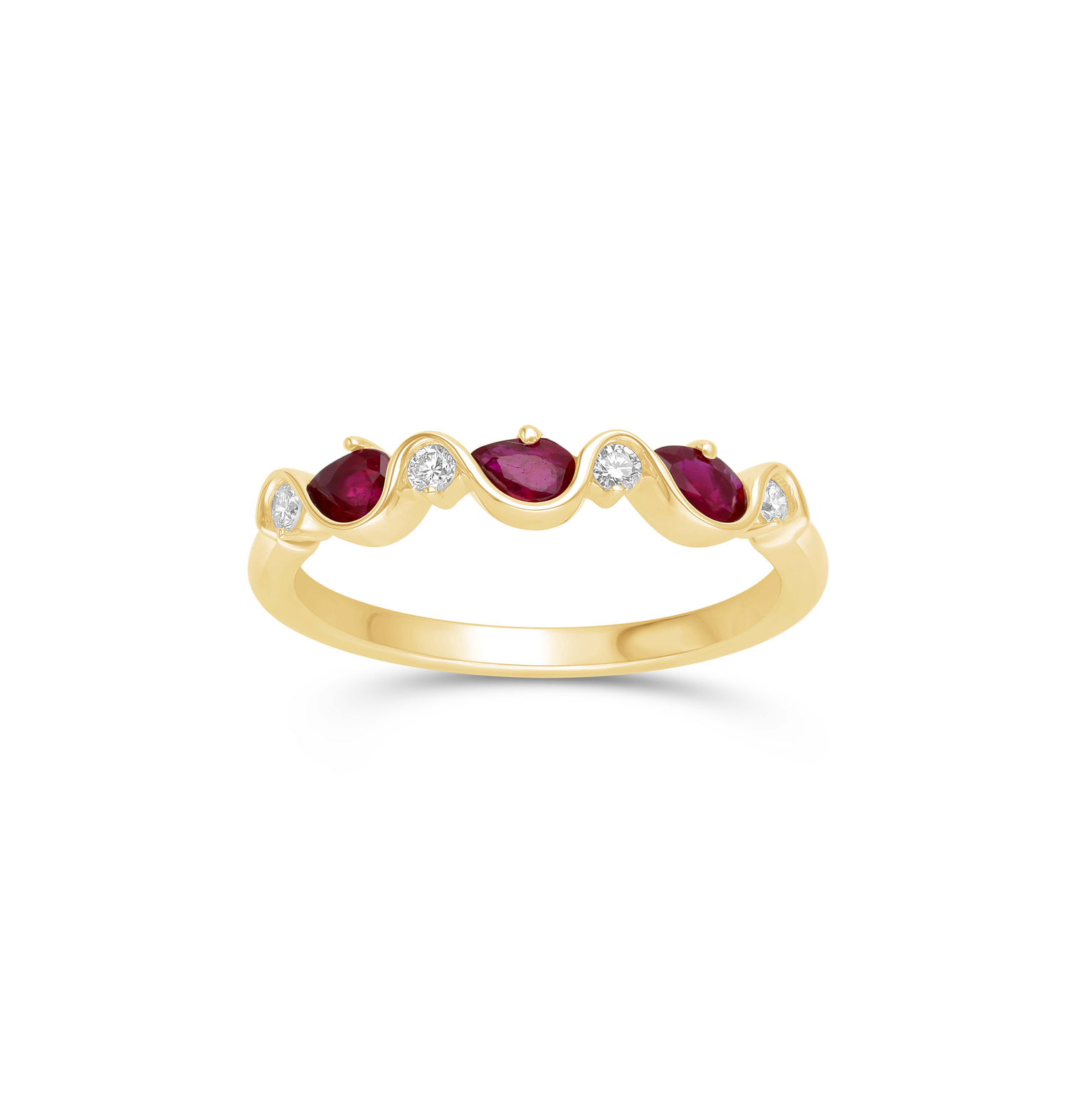 Yellow Gold Ruby and Diamond Wavy Ring